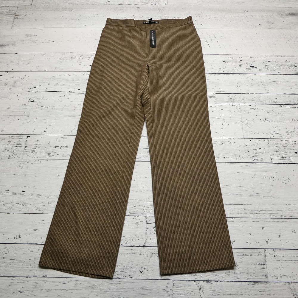 Ellen Tracy‎ Pants Womens 12 Brown Sienna Striped High Rise Straight Leg Cotton